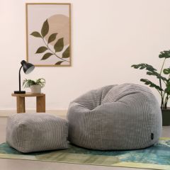 icon® Kingston Cord Classic Bean Bag & Footstool, Light Grey