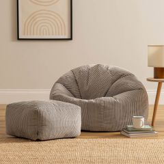 icon® Kingston Cord Classic Bean Bag & Footstool, Light Grey