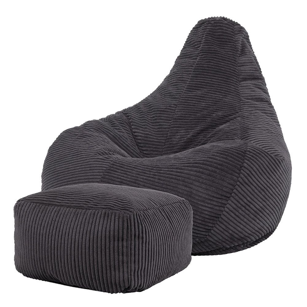 icon® Dalton Cord Bean Bag Recliner & Footstool, Charcoal Grey
